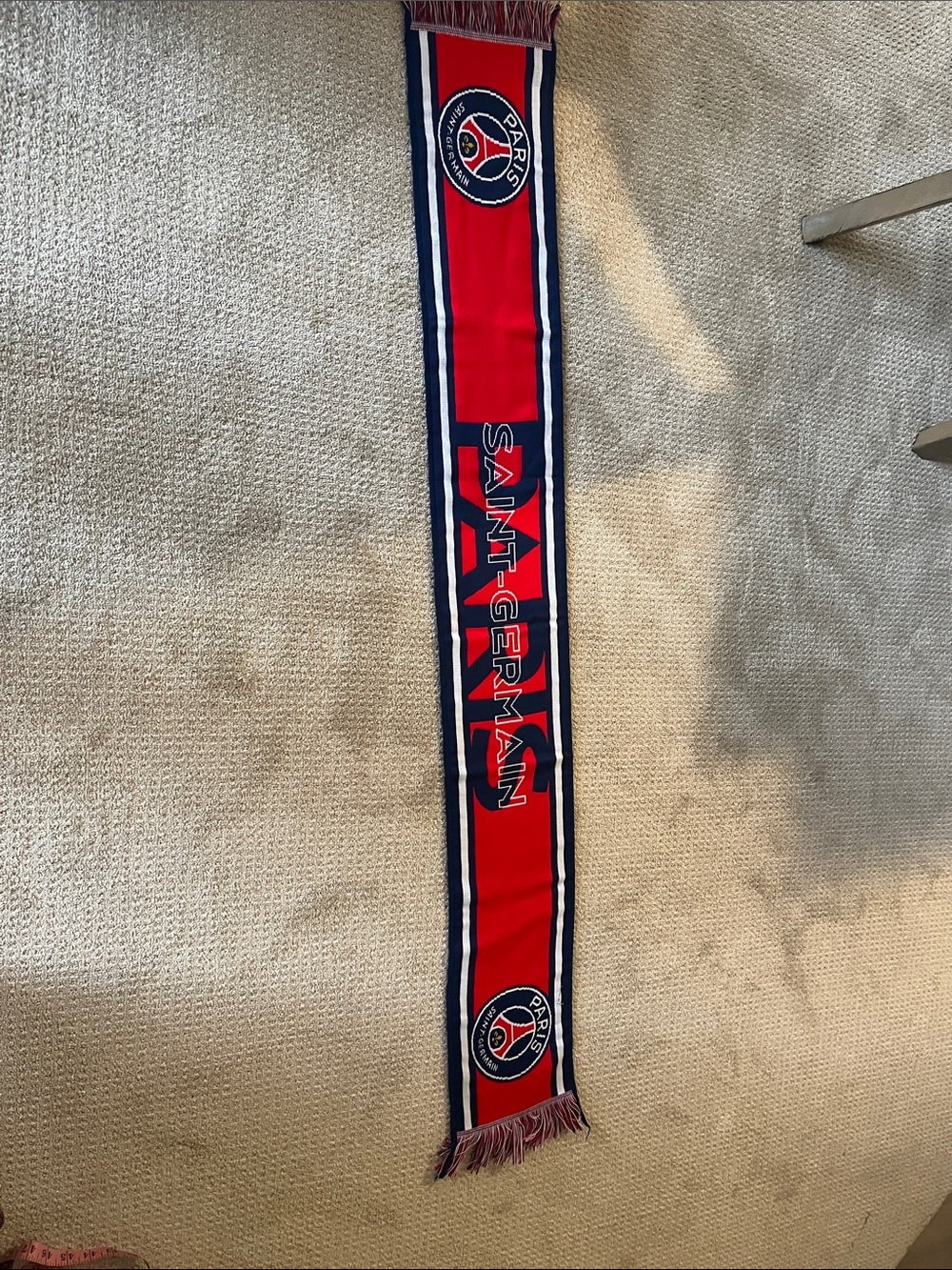 PARIS ST. Germaine Navy Blue & Red Knit Fan Scarf with Fringe